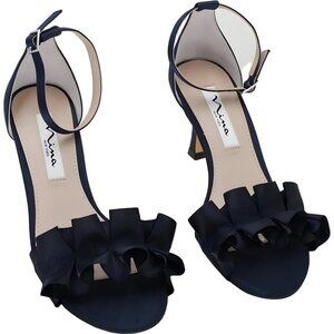 Nina Navy Ruffle Ankle-Strap Sandals